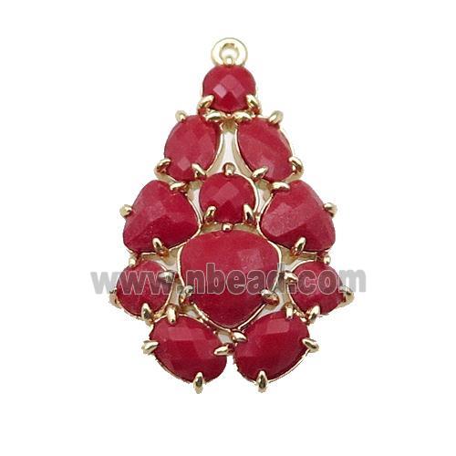 copper Tree pendant pave red Cat Eye Crystal, gold plated