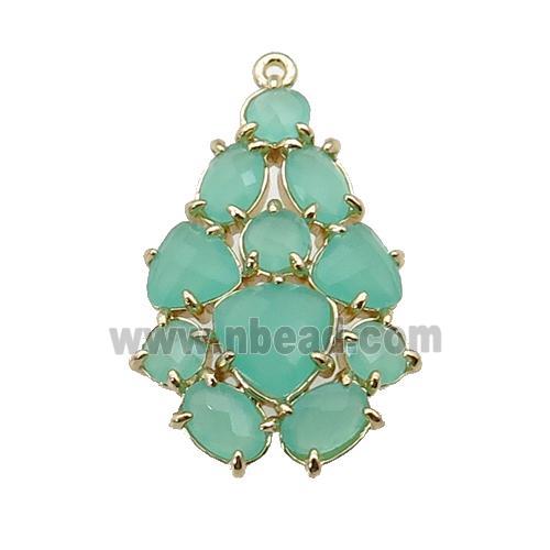 copper Tree pendant pave green Cat Eye Crystal, gold plated