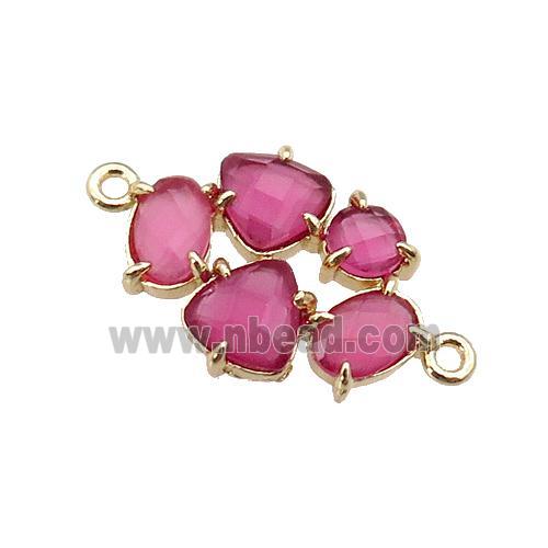 copper oval connector pave hotpink Cat Eye Crystal, gold plated