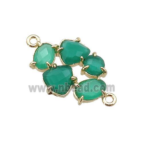 copper oval connector pave green Cat Eye Crystal, gold plated