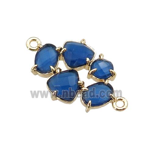 copper oval connector pave blue Cat Eye Crystal, gold plated