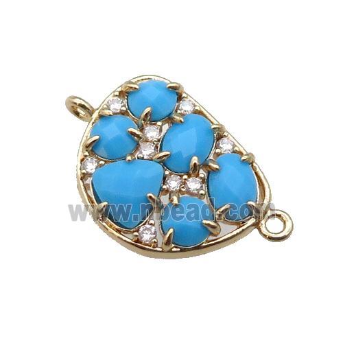 copper teardrop connector pave blue Cat Eye Crystal, gold plated