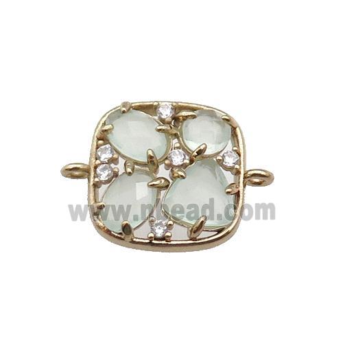 copper square connector pave lt.green Cat Eye Crystal, gold plated