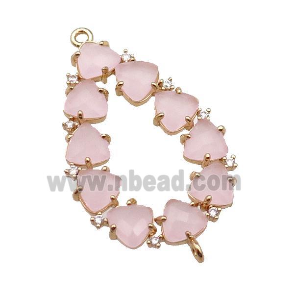 copper teardrop connector pave pink Cat Eye Crystal, gold plated