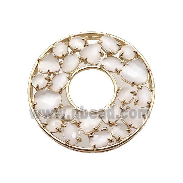 copper donut pendant pave white Cat Eye Crystal, gold plated