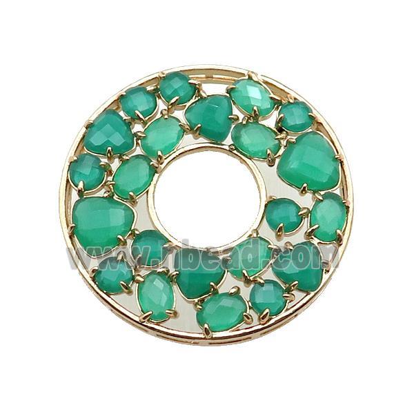 copper donut pendant pave green Cat Eye Crystal, gold plated