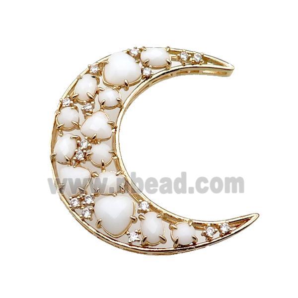 copper Moon pendant pave white Cat Eye Crystal, gold plated