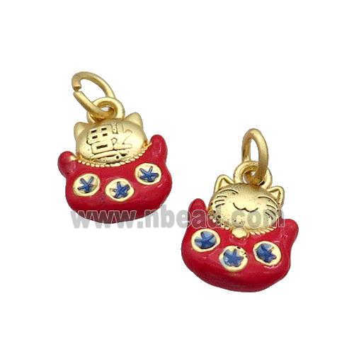 Alloy Lucky Cat Pendant Red Enamel Duck Gold