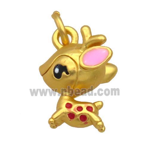 Alloy Deer Pendant Pink Enamel Duck Gold