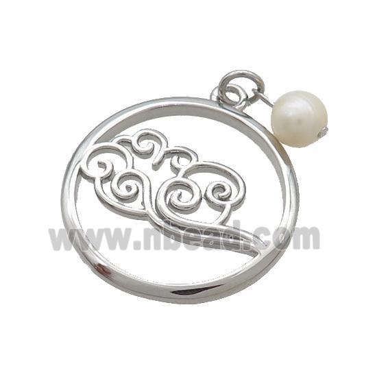 Copper Pendant With Pearl Lucky Cloud Circle Platinum Plated