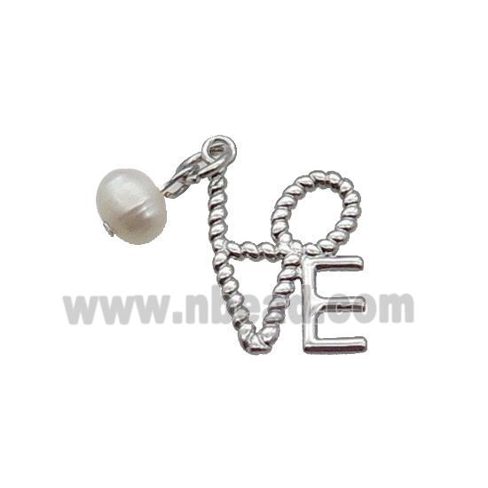 Copper LOVE Pendant With Pearl Platinum Plated