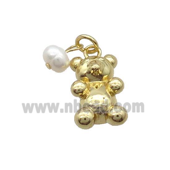 Copper Bear Pendant With Pearl Gold Plated