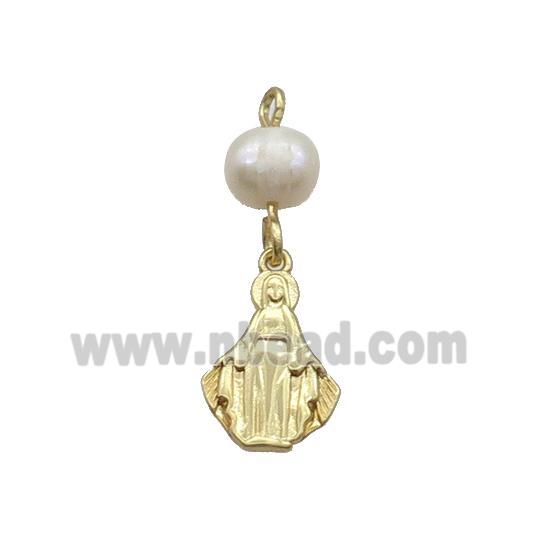 Copper Pendant With Pearl Virgin Mary Gold Plated