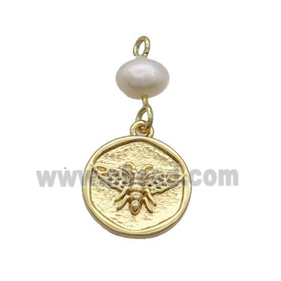 Copper Honeybee Pendant With Pearl Gold Plated