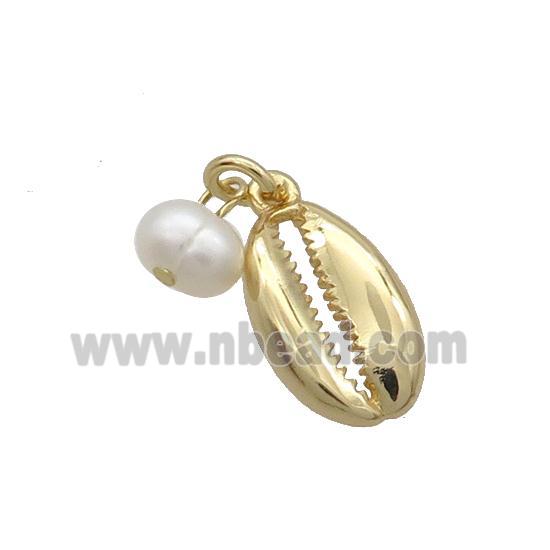 Copper Conch Pendant With Pearl Gold Plated