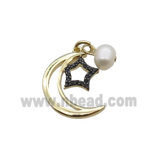 Copper Moon Pendant With Pearl Gold Plated