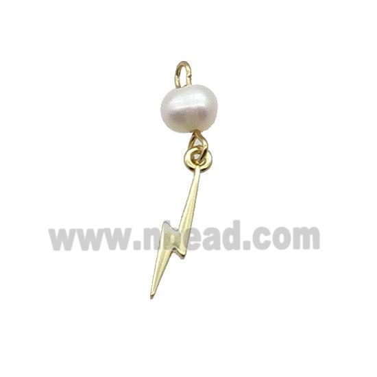 Copper Lightning Pendant With Pearl Gold Plated