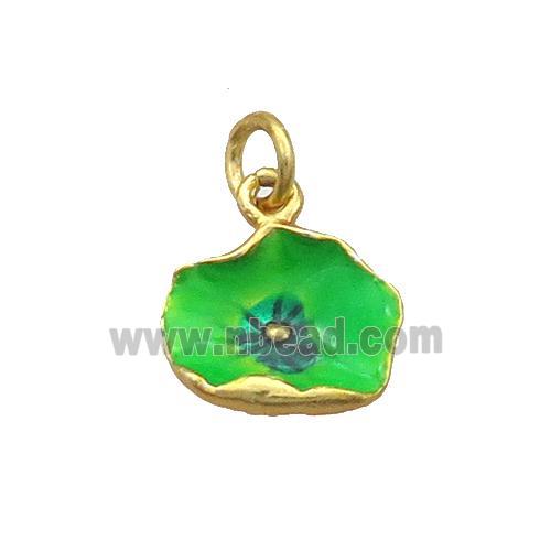 Copper Lotus Leaf Pendant Green Enamel Gold Plated