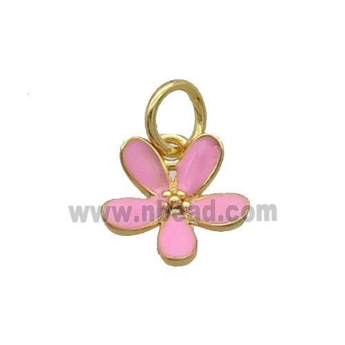 Copper Flower Pendant Pink Enamel Gold Plated