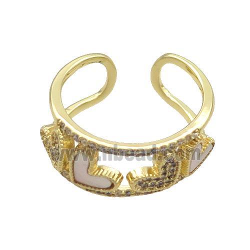 Copper Ring Pave Zircon Shell Heart Gold Plated