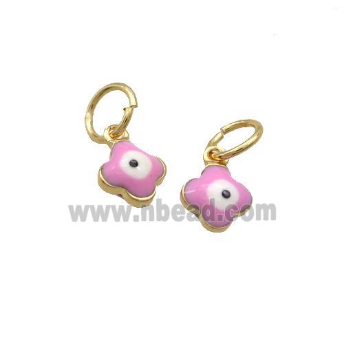 Copper Clover Pendant Eye Pink Enamel Gold Plated