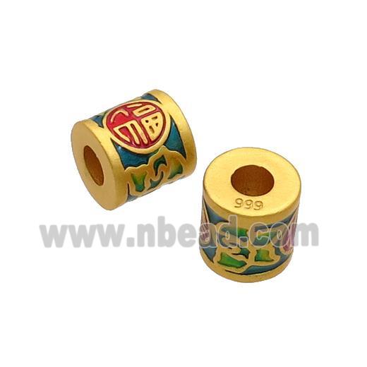 Copper Tube Beads Multicolor Enamel Large Hole Unfade Gold Plated