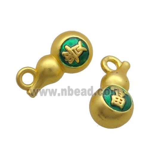 Copper Gourd Pendant Green Enamel Unfade Gold Plated