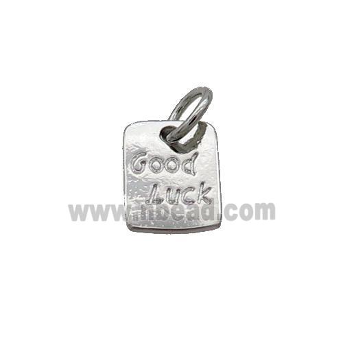 Copper Pendant With Good Luck Rectangle Platinum Plated