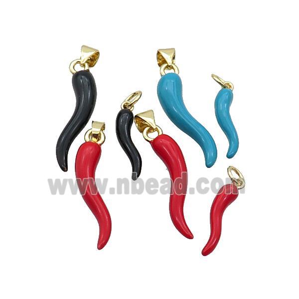 Copper Horn Pendant Enamel Gold Plated Mixed