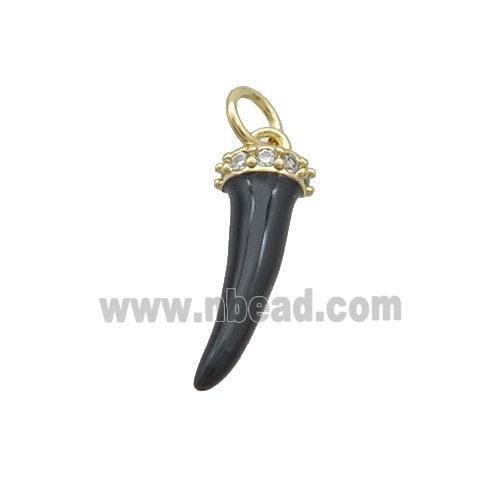 Copper Horn Pendant Black Enamel Gold Plated