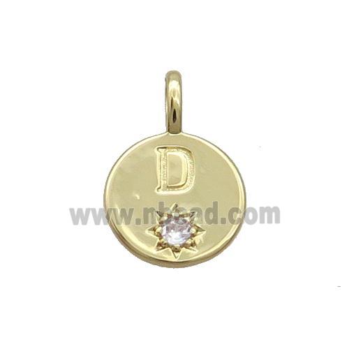 Copper Circle Pendant Pave Zircon D-letter Gold Plated