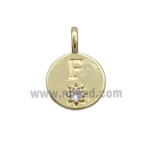 Copper Circle Pendant Pave Zircon F-letter Gold Plated