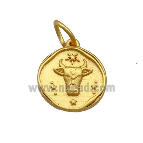 Copper Circle Pendant Zodiac Taurus 18K Gold Plated