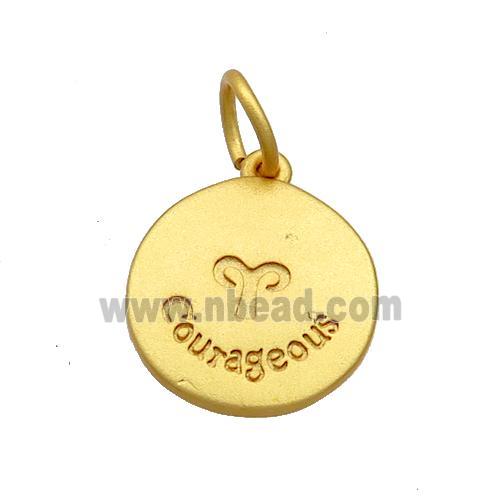 Copper Circle Pendant Zodiac Aries 18K Gold Plated