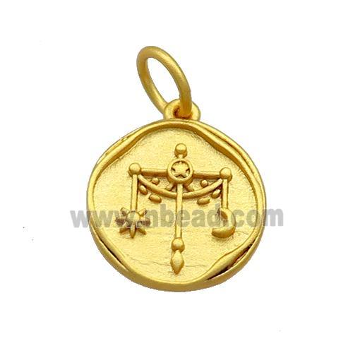 Copper Circle Pendant Zodiac Libra 18K Gold Plated