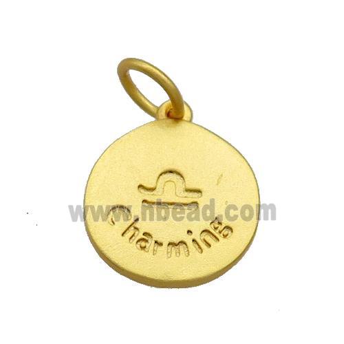 Copper Circle Pendant Zodiac Libra 18K Gold Plated