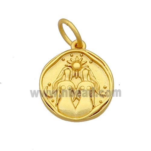 Copper Circle Pendant Zodiac Gemini 18K Gold Plated