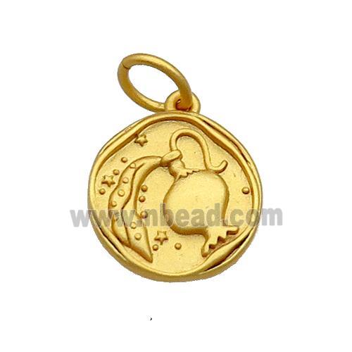 Copper Circle Pendant Zodiac Aquarius 18K Gold Plated