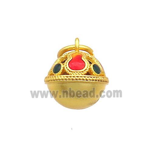 Copper Bell Pendant Pave Stone 18K Gold Plated