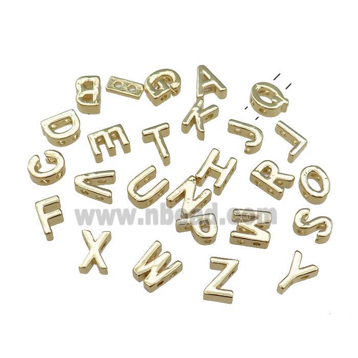 Copper Letter Beads 2holes Mixed Alphabet Gold Plated