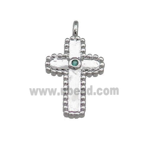 Copper Cross Pendant Pave Zircon Platinum Plated