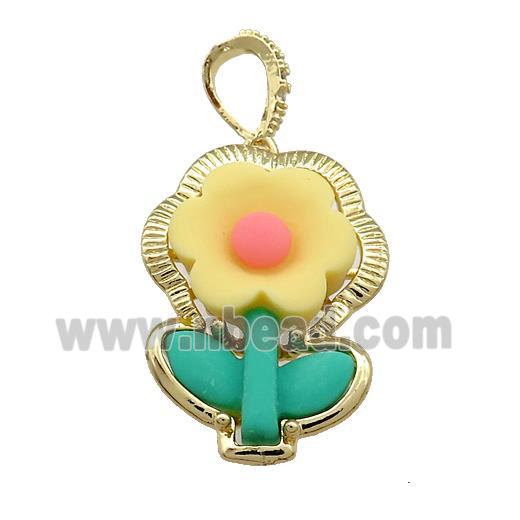 Yellow Resin Flower Pendant Gold Plated