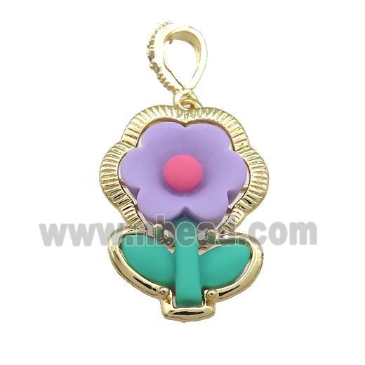 Purple Resin Flower Pendant Gold Plated