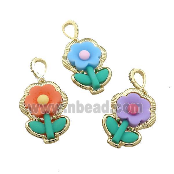 Resin Flower Pendant Gold Plated Mixed