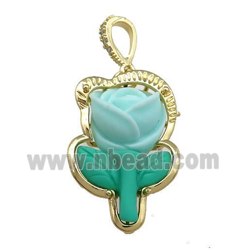 Teal Resin Flower Pendant Gold Plated