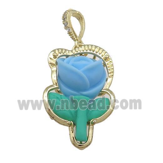 Blue Resin Flower Pendant Gold Plated