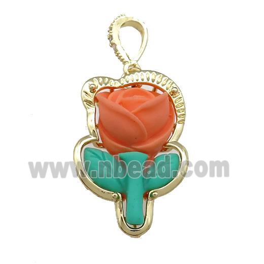 Orange Resin Flower Pendant Gold Plated