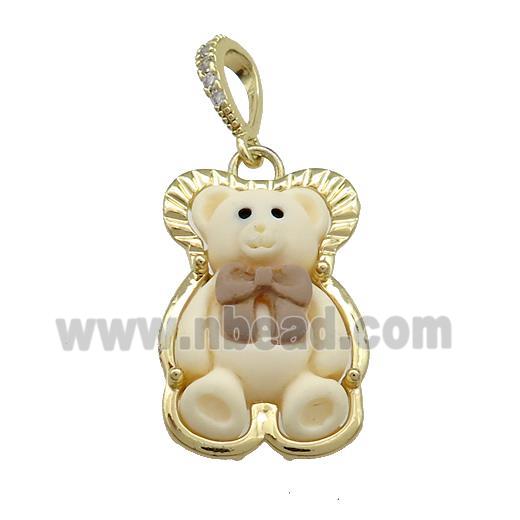 Khaki Resin Bear Pendant Gold Plated