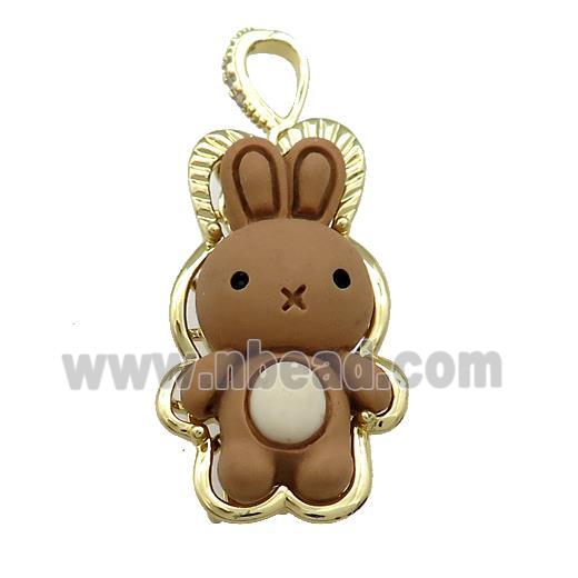 Chocolate Resin Rabbit Pendant Gold Plated