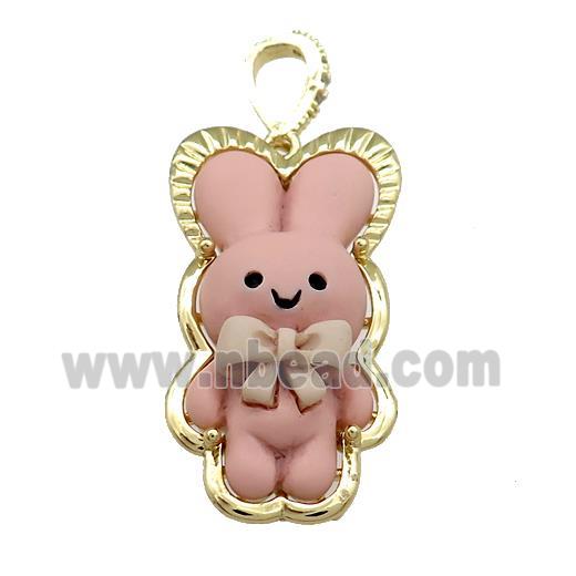 Pink Resin Rabbit Pendant Gold Plated